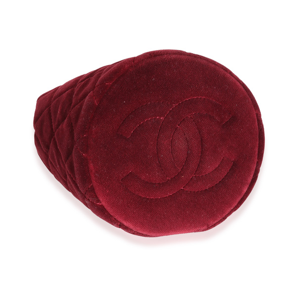 Chanel Burgundy Quilted Velvet CC Pearl Crush Bucket Bag - Picture 8 of 8